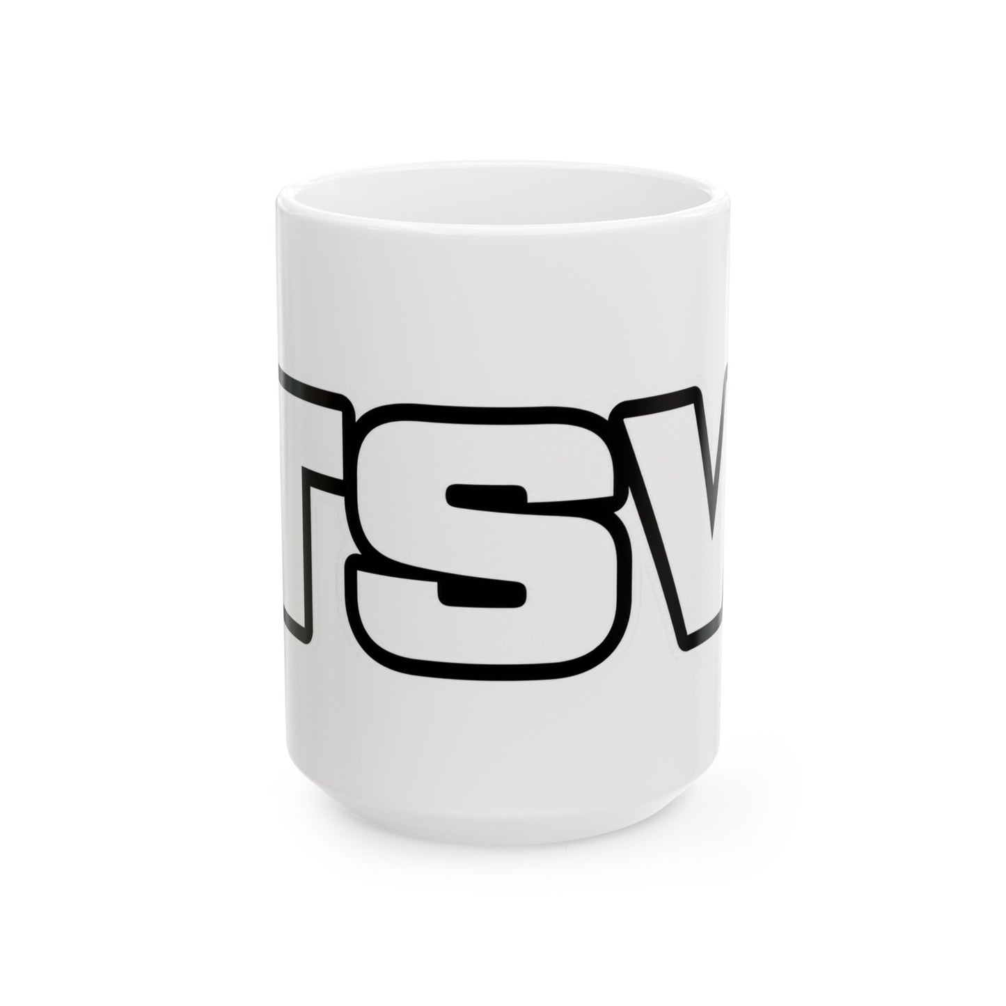 Bold Text Ceramic Mug (11oz & 15oz) — Large Outline Lettering Coffee Cup