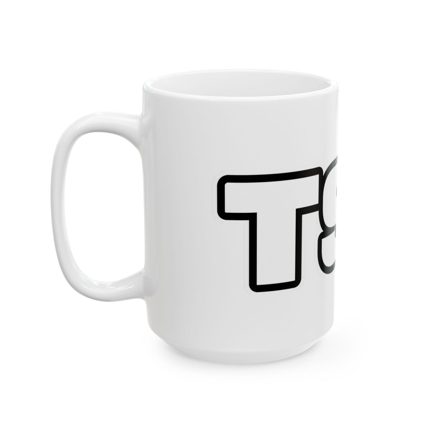Bold Text Ceramic Mug (11oz & 15oz) — Large Outline Lettering Coffee Cup