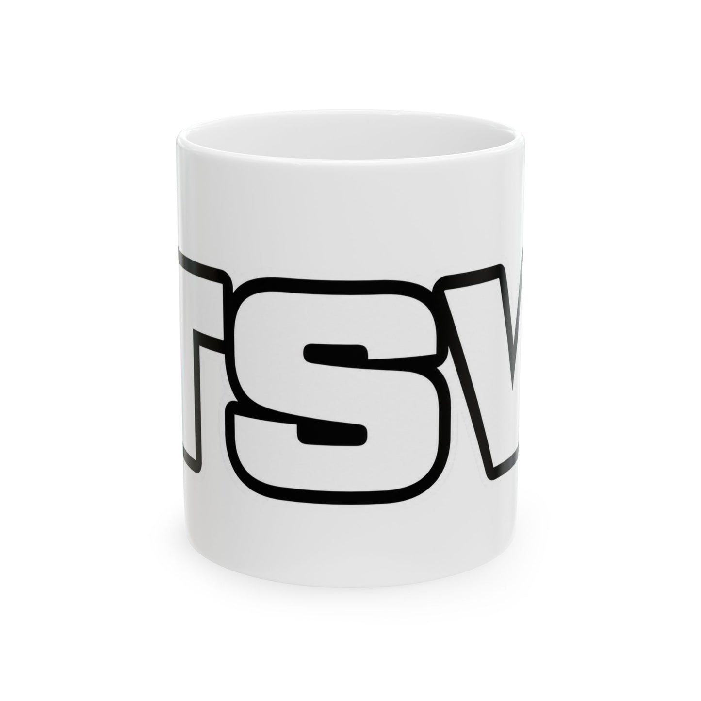 Bold Text Ceramic Mug (11oz & 15oz) — Large Outline Lettering Coffee Cup