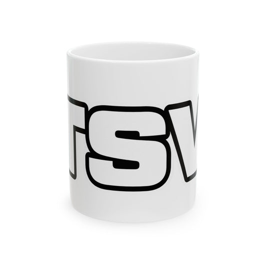 Bold Text Ceramic Mug (11oz & 15oz) — Large Outline Lettering Coffee Cup