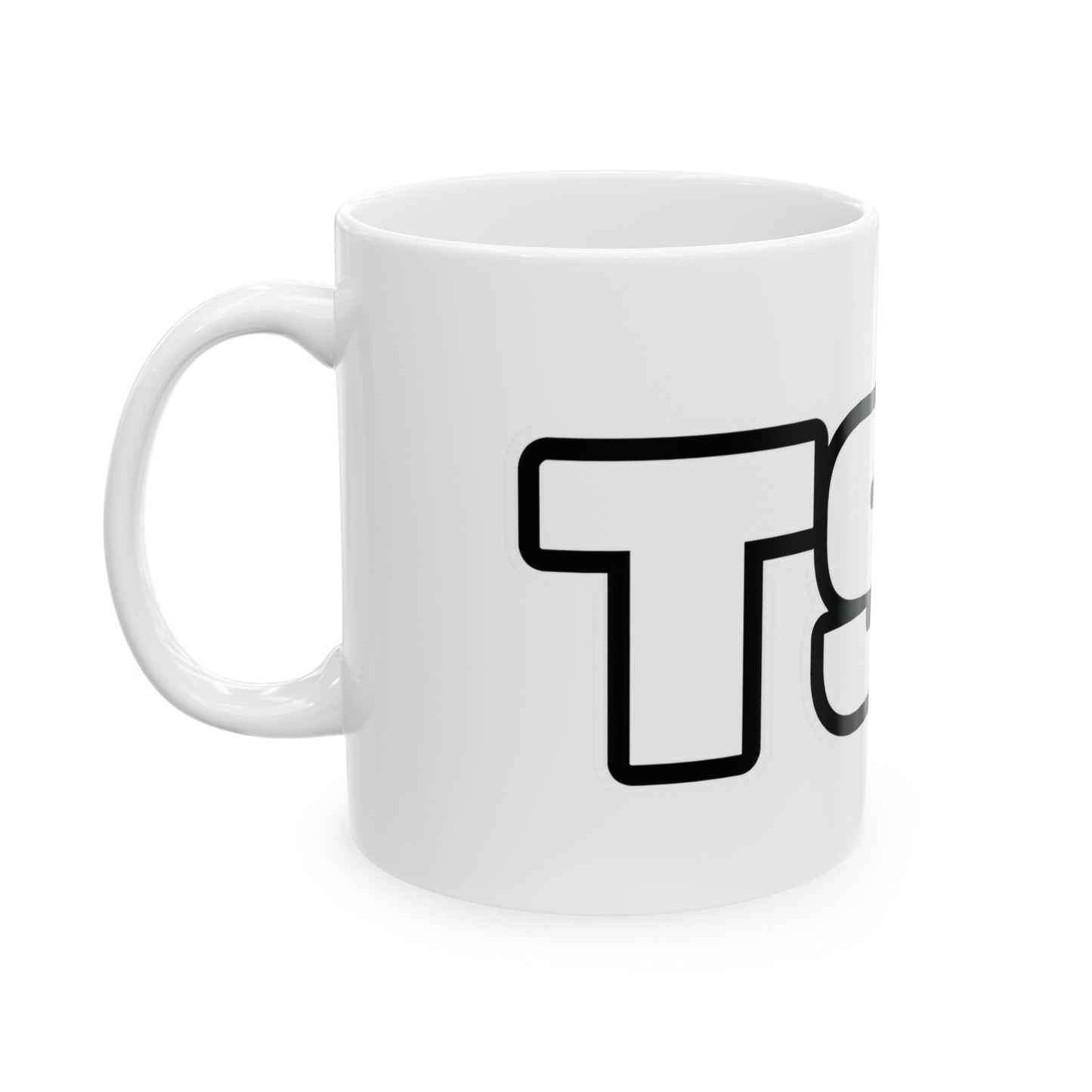 Bold Text Ceramic Mug (11oz & 15oz) — Large Outline Lettering Coffee Cup