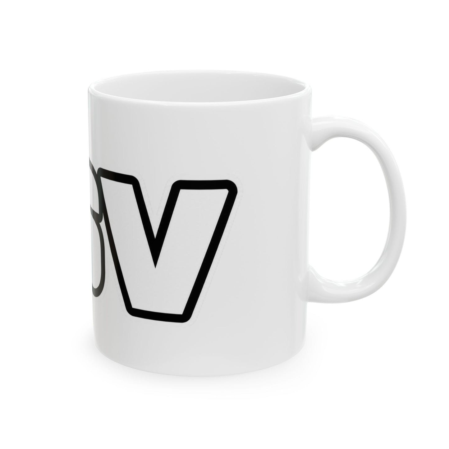 Bold Text Ceramic Mug (11oz & 15oz) — Large Outline Lettering Coffee Cup